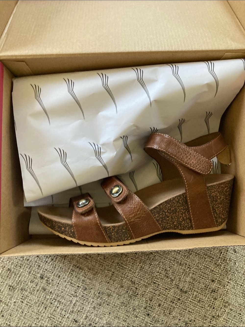 Dansko Brown Leather Cork Wedge Sandals with Ankle Strap